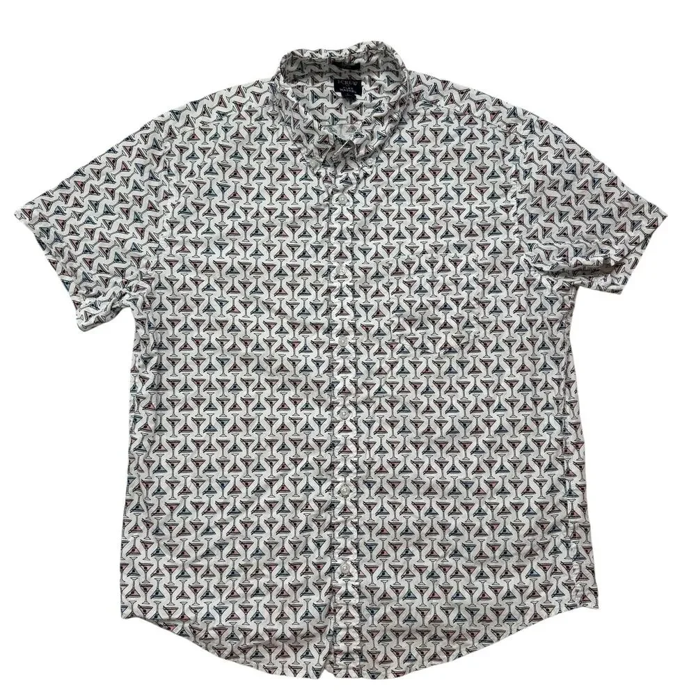 J.CREW Martini Print Flex Washed Slim Button Up Shirt Size Large Mens Drinks